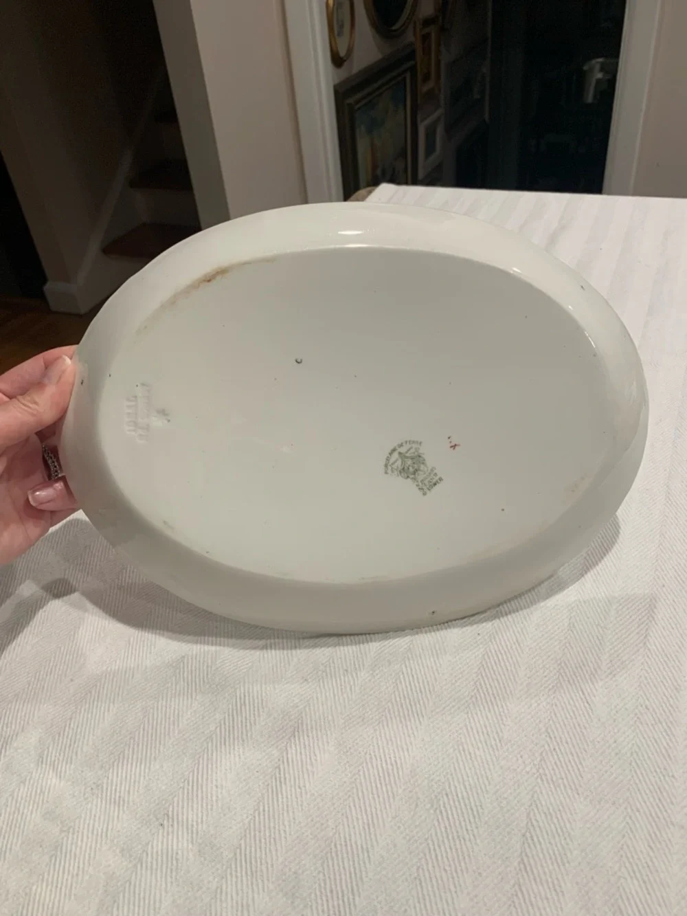 Antique Ironstone Transferware Platter, Soft Peach and Sage floral